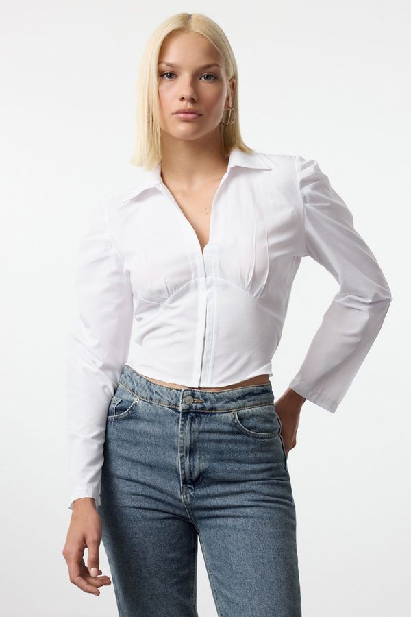 Trendyol Trendyol White Gathered Fitted Waist Woven Shirt