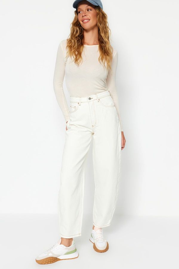 Trendyol Trendyol White High Waist Barrel Jeans