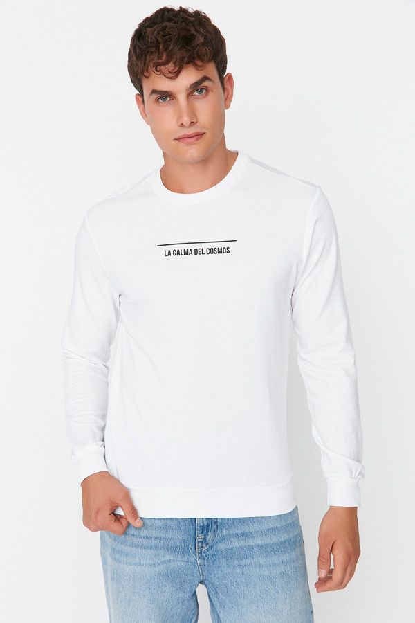 Trendyol Trendyol White Men's Regular/Regular Cut Crew Neck Long Sleeved Cotton Sweatshirt