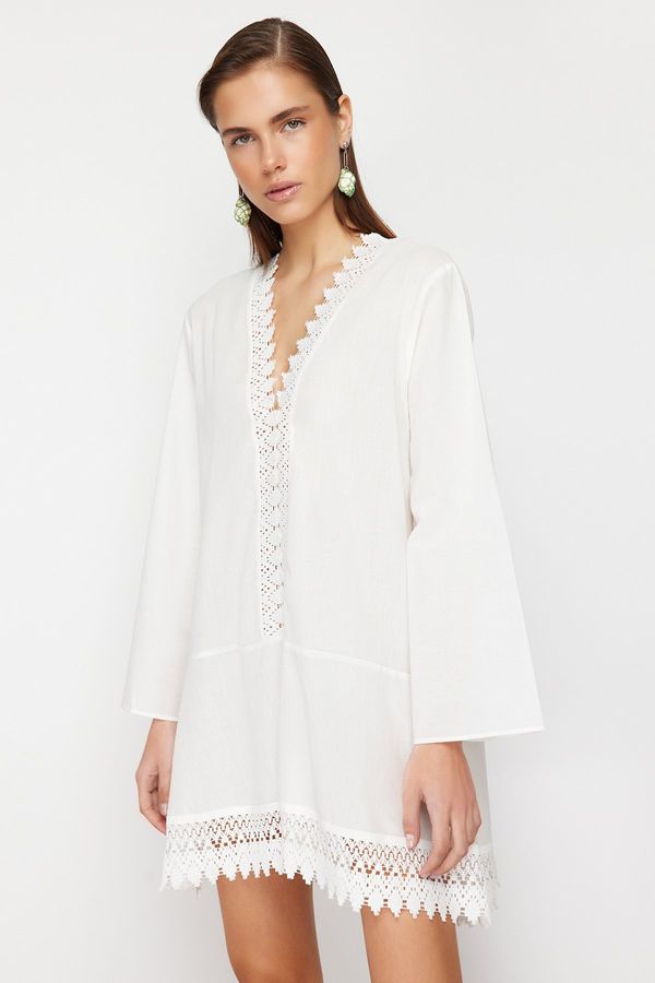 Trendyol Trendyol White Mini Woven Lace Detailed Beach Dress