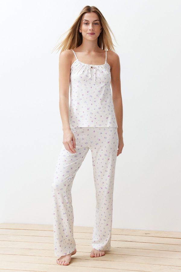 Trendyol Trendyol White-Multicolored Floral Knitted Pajama Set