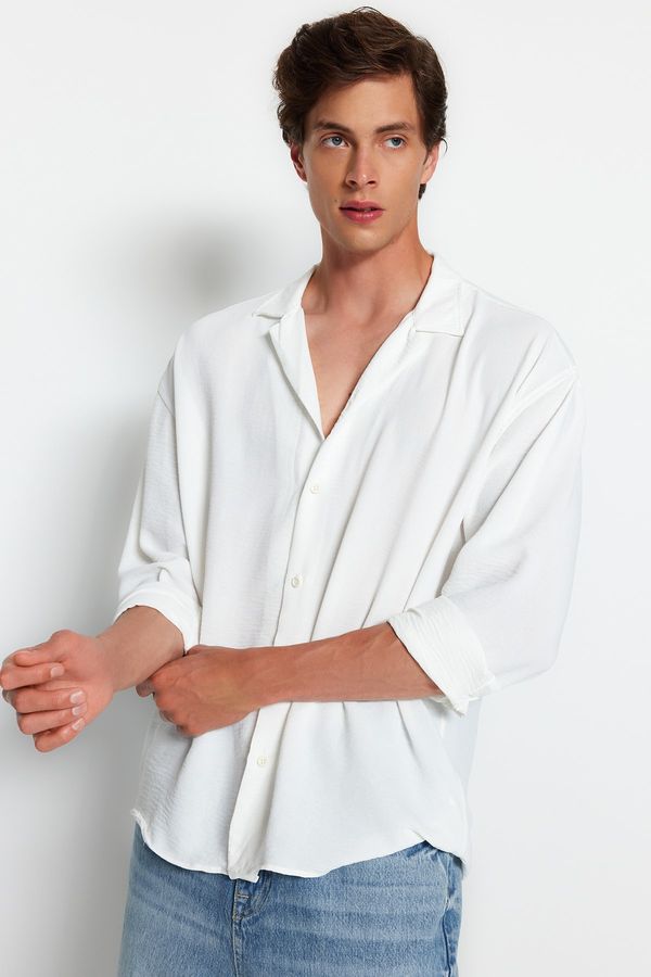 Trendyol Trendyol White Oversize Fit Apache Collar Summer Linen Look Shirt