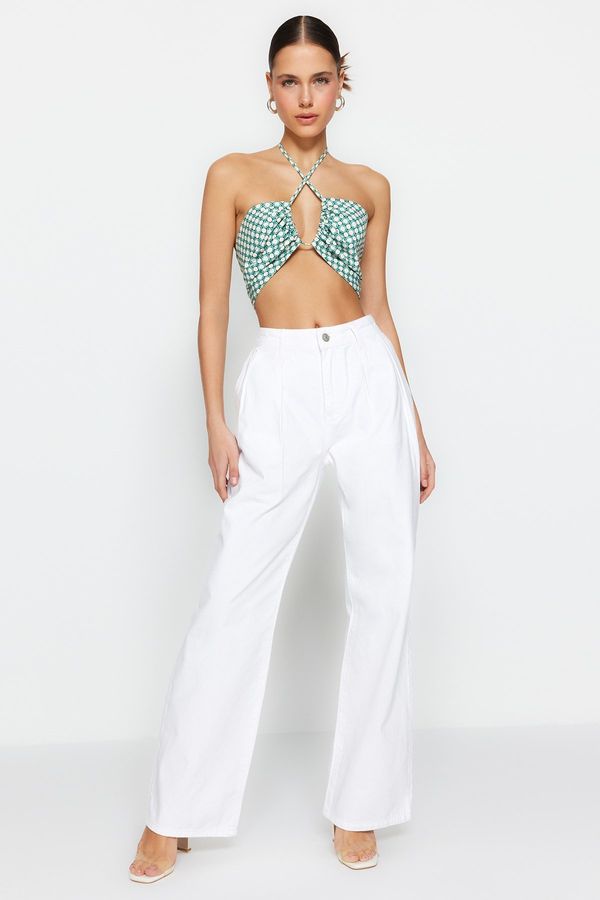 Trendyol Trendyol White Pleated High Waist Palazzo Jeans