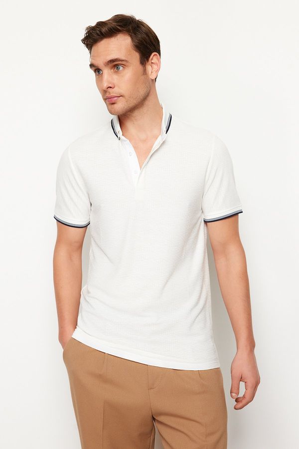 Trendyol Trendyol White Regular/Normal Fit Color Block Textured Polo Neck T-shirt