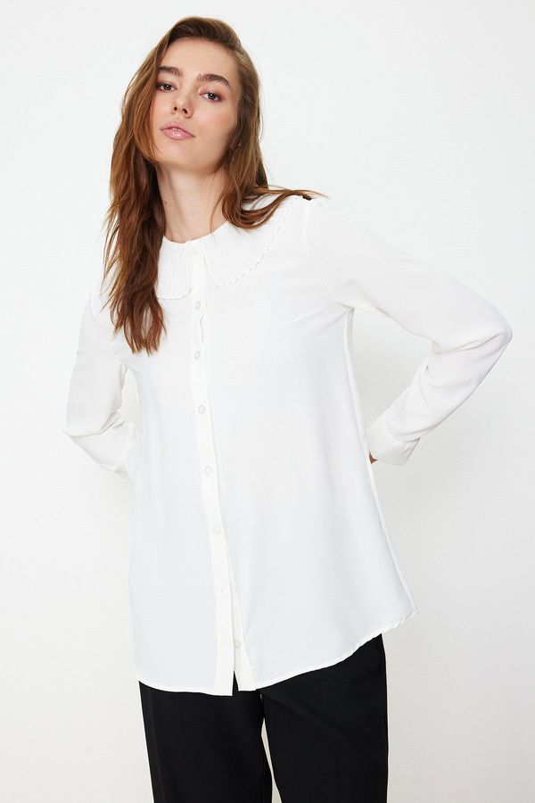 Trendyol Trendyol White Ruffle Collar Crepe Elegant Woven Shirt