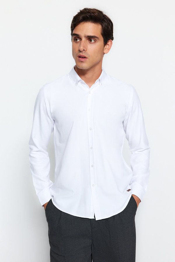 Trendyol Trendyol White Slim Fit Leather Accessory Shirt