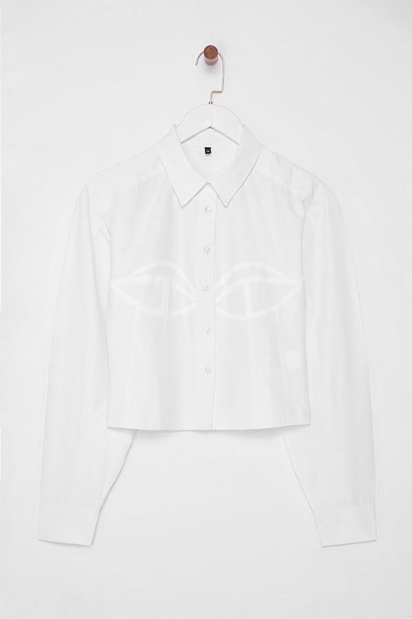 Trendyol Trendyol White Stitch Detailed Poplin Woven Shirt