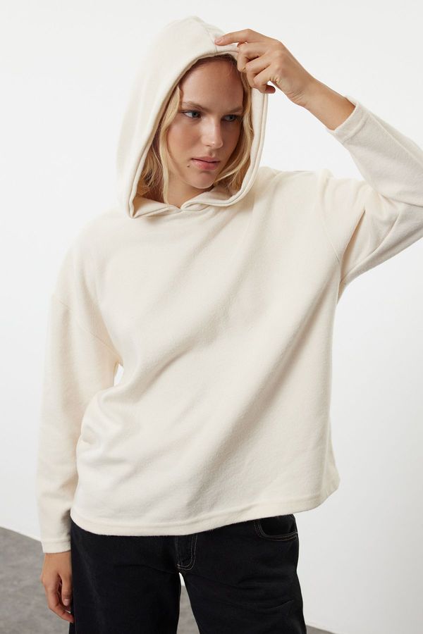 Trendyol Trendyol White Thessaloniki Oversize/Wide Fit Hooded Knitted Sweatshirt