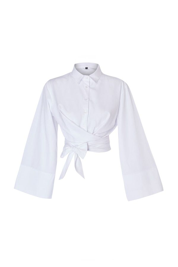 Trendyol Trendyol White Tie Detail Regular Regular Pattern Woven Shirt