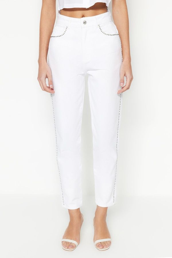 Trendyol Trendyol White Trocked High Waist Mom Jeans