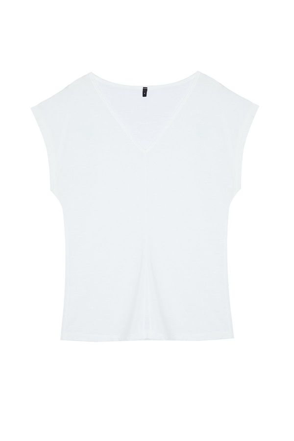 Trendyol Trendyol White V-Neck Relaxed/Comfortable Cut Knitted T-Shirt