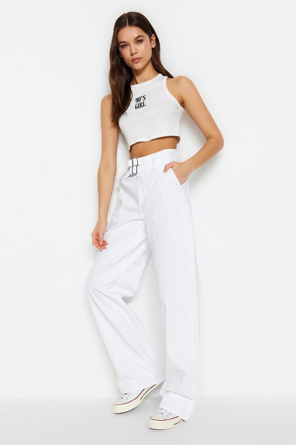 Trendyol Trendyol White Waist Detailed High Waist Wide Leg Jeans