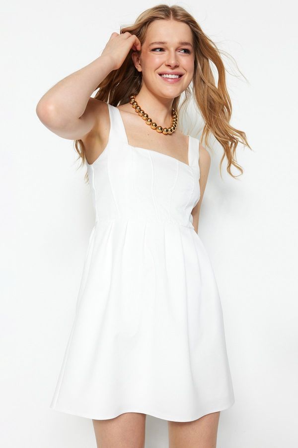 Trendyol Trendyol White Waist Mini Strap Flounced Woven Dress