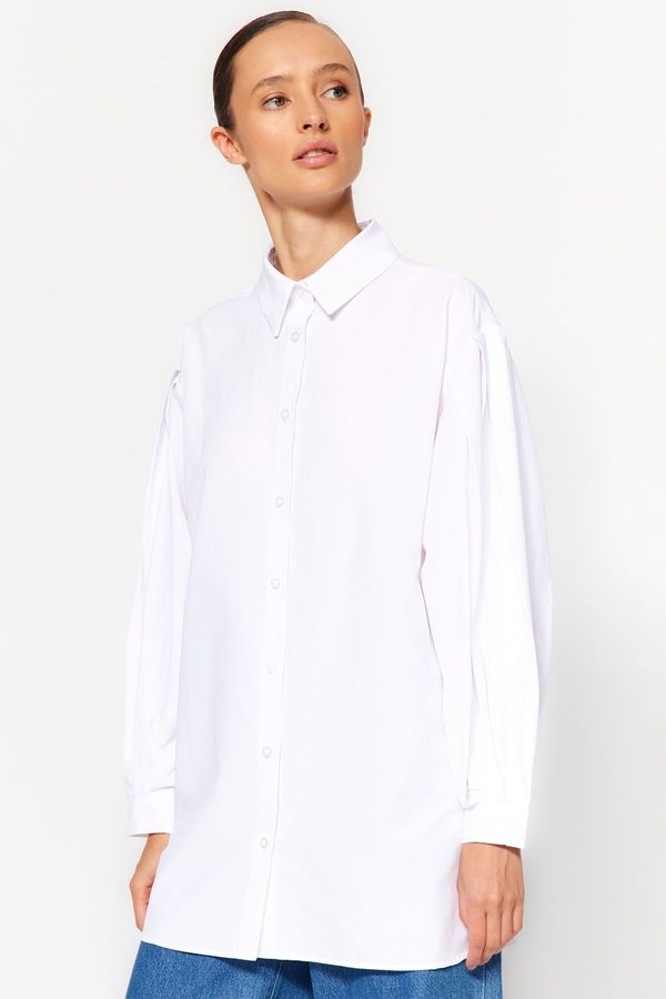 Trendyol Trendyol White Woven Shirt with Pleat Detailed Sleeves