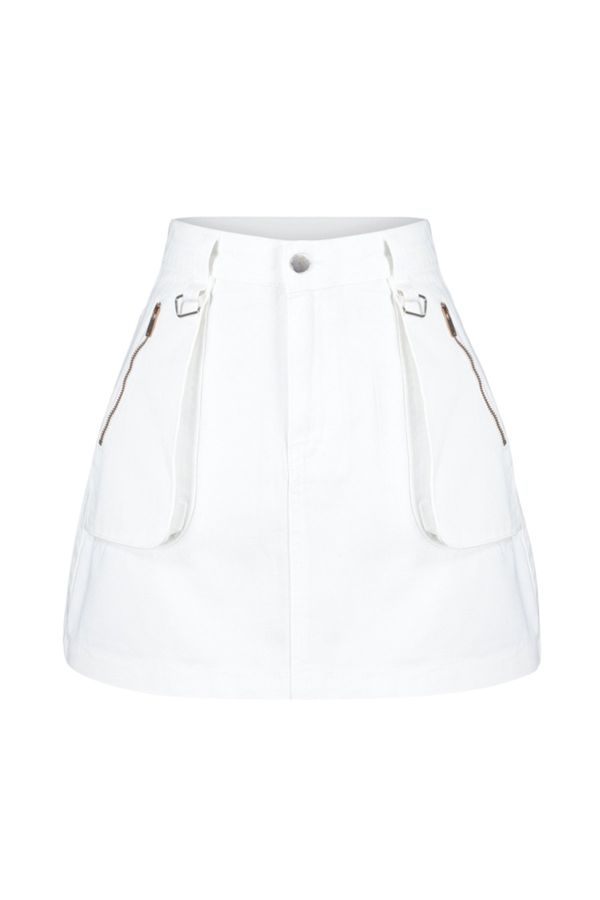Trendyol Trendyol White Zipper Detail Mini Denim Skirt