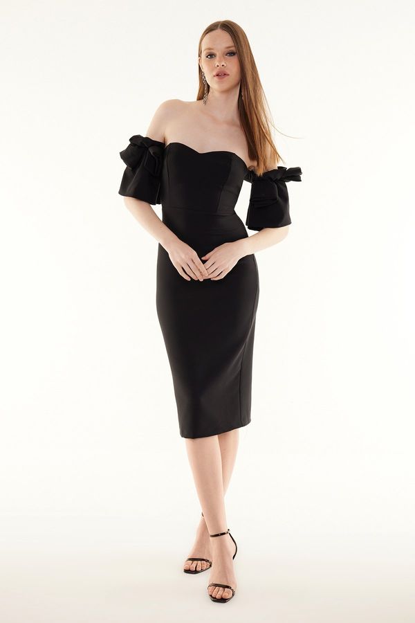 Trendyol Trendyol Woven Elegant Evening Dress with Black Rose Accessories