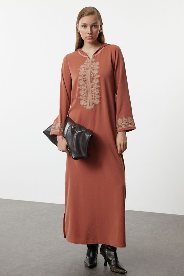 Trendyol Trendyol Woven Kaftan with Cinnamon Hood and Embroidery Detail