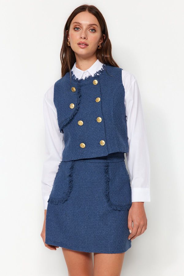 Trendyol Trendyol Woven Tweed Vest with Indigo Buttons