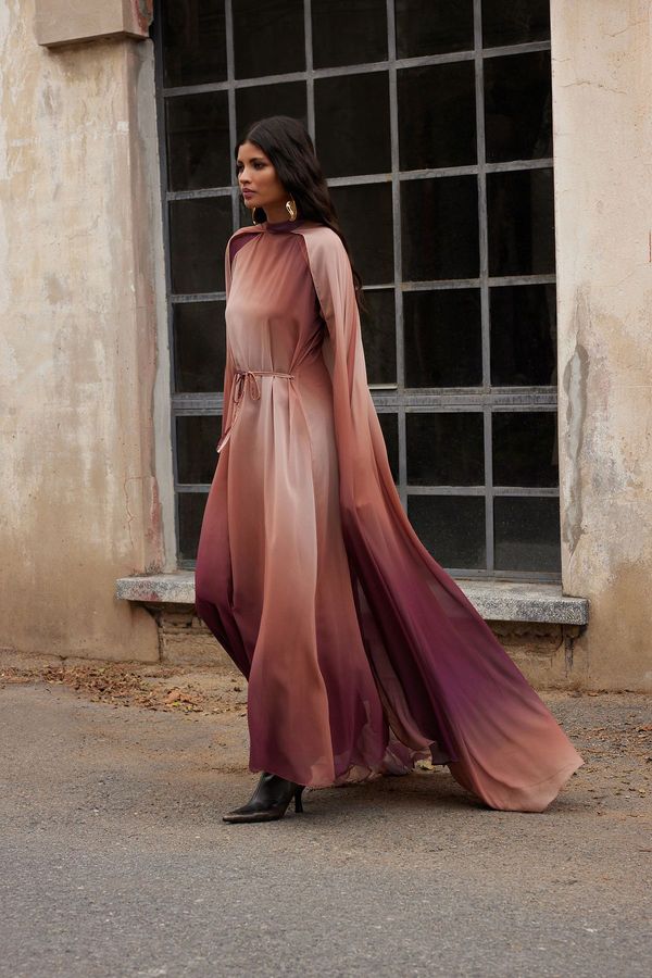 Trendyol Trendyol X AI Brown Gradient Cape Evening Dress