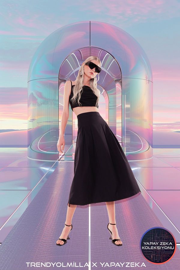 Trendyol Trendyol X Artificial Intelligence Black A-line Tulle Detailed Maxi Length Woven Skirt