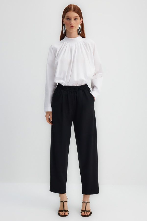 Trendyol Trendyol X Kevser Sarıoğlu Black Elastic Waist Woven Trousers