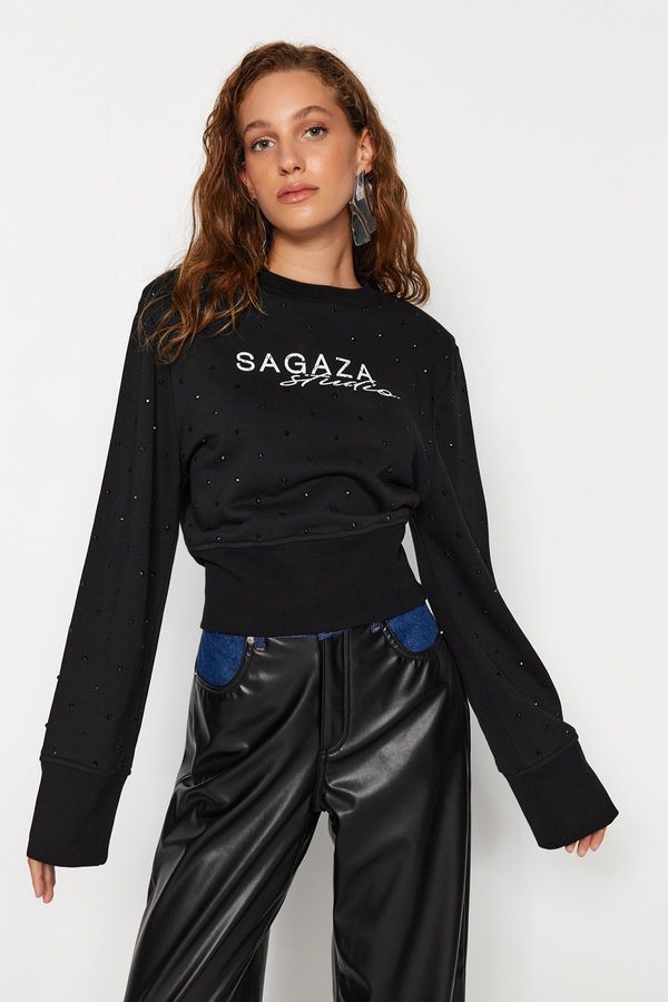 Trendyol Trendyol X Sagaza Studio Black Shiny Stone Print Sweatshirt