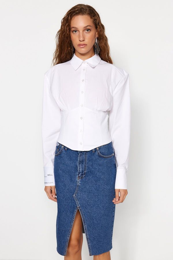 Trendyol Trendyol X Sagaza Studio White Corset Detailed Poplin Shirt