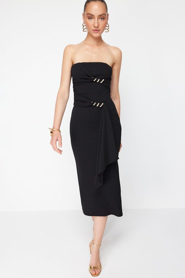 Trendyol Trendyol X Zeynep Tosun Black Knitted Snake Accessory Detailed Elegant Evening Dress