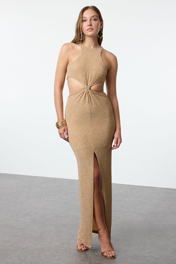 Trendyol Trendyol X Zeynep Tosun Golden Snake Accessory Gleaming Long Night Evening Dress & Graduation Dress