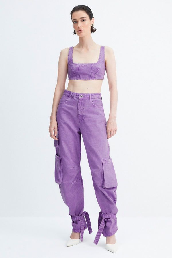 Trendyol Trendyol X Zeynep Tosun Purple Acid Wash Cargo Pocket Detailed Jeans