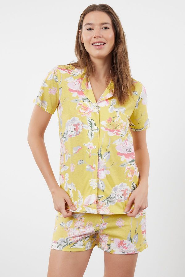 Trendyol Trendyol Yellow 100% Cotton Floral Knitted Pajama Set