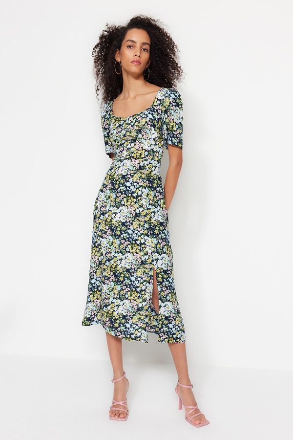 Trendyol Trendyol Yellow A-Cut Midi Woven Viscose Patterned Woven Dress