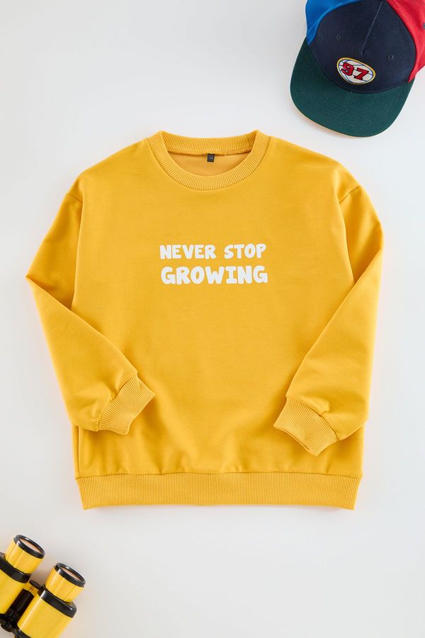 Trendyol Trendyol Yellow Boy Slogan Printed Knitted Sweatshirt