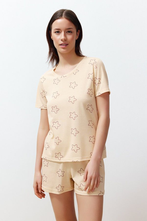 Trendyol Trendyol Yellow Cotton Star Pattern Knitted Pajamas Set