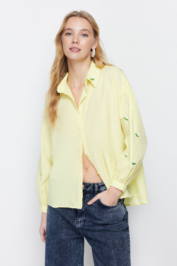 Trendyol Trendyol Yellow Embroidery Detailed Cotton Regular Fit Woven Shirt