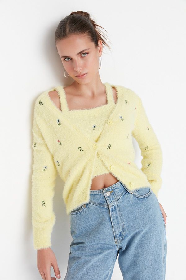 Trendyol Trendyol Yellow Feathered/Beard Rope Blouse, Cardigan-Knitwear Suit