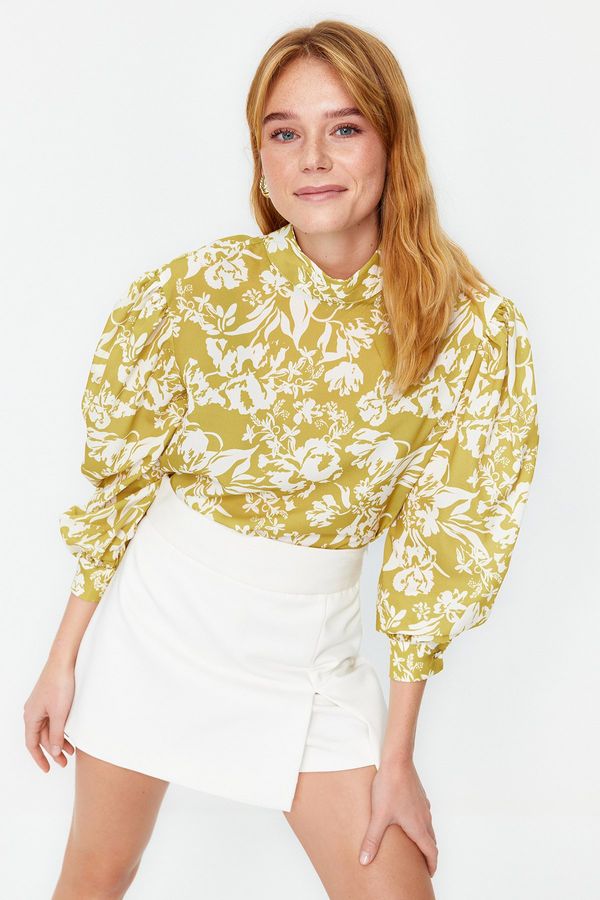 Trendyol Trendyol Yellow High Neck Patterned Woven Blouse