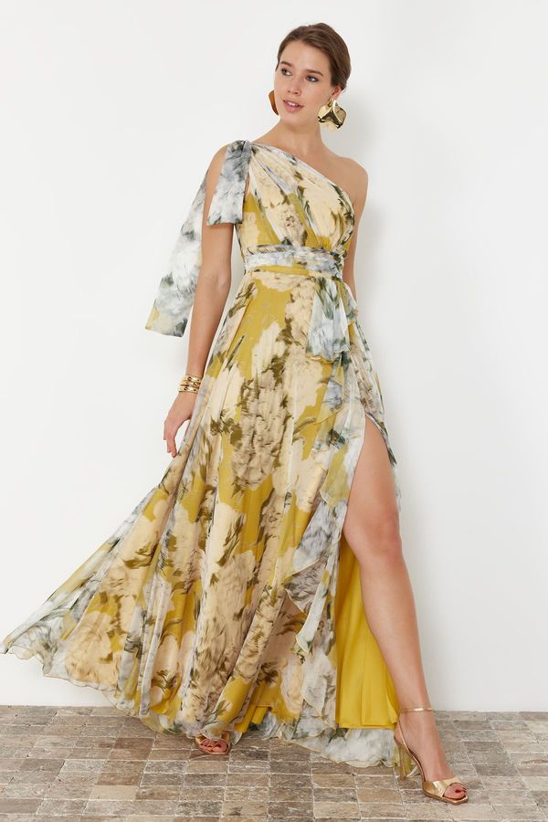 Trendyol Trendyol Yellow-Multicolored Floral Woven Long Evening Dress