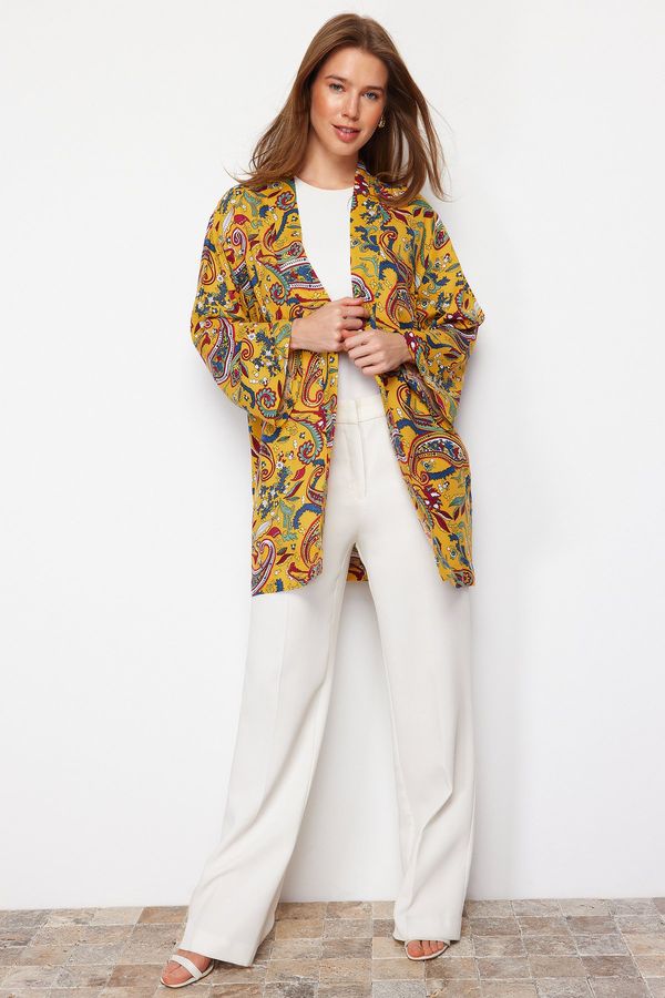 Trendyol Trendyol Yellow Paisley Patterned Viscose Kimono & Kaftan