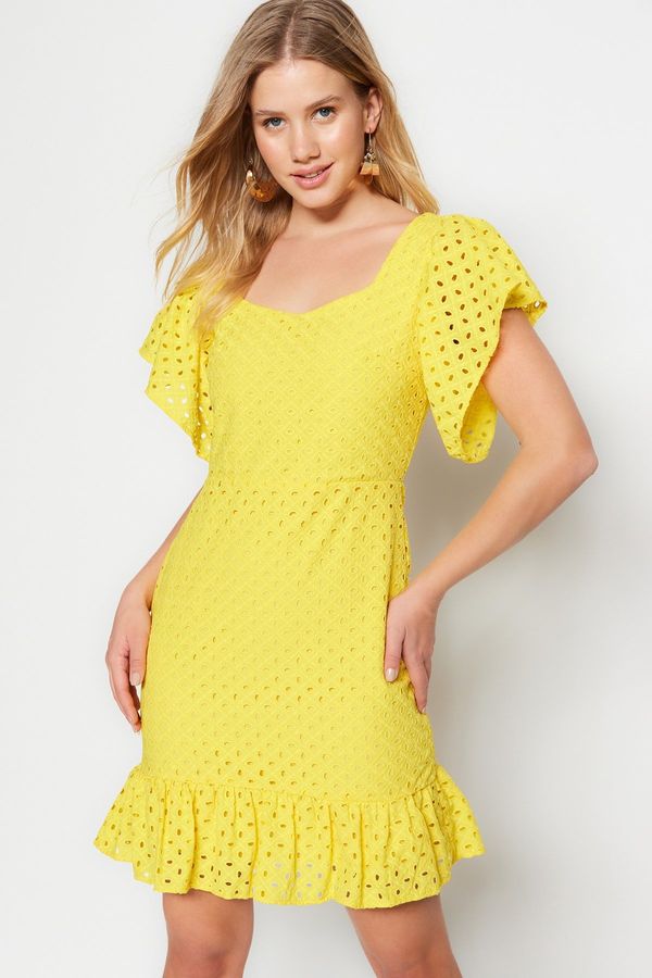 Trendyol Trendyol Yellow Skirt Frilly Woven Brode Back Detail Mini Woven Dress