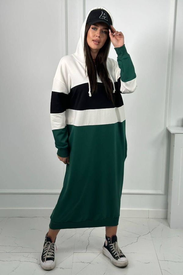Kesi Tri-color Dress with Hood ecru + Black + Dark Green