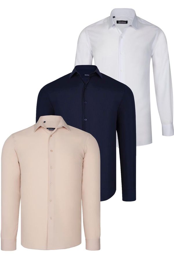 dewberry TRIPLE SET G726 DEWBERRY SHIRT-NAVY BLUE-WHITE-BEIGE