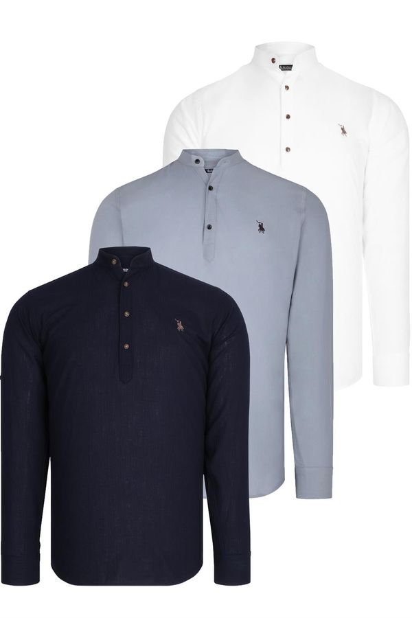 dewberry TRIPLE SET G783 DEWBERRY JUDGE COLLAR SHIRT-NAVY BLUE-WHITE-GREY