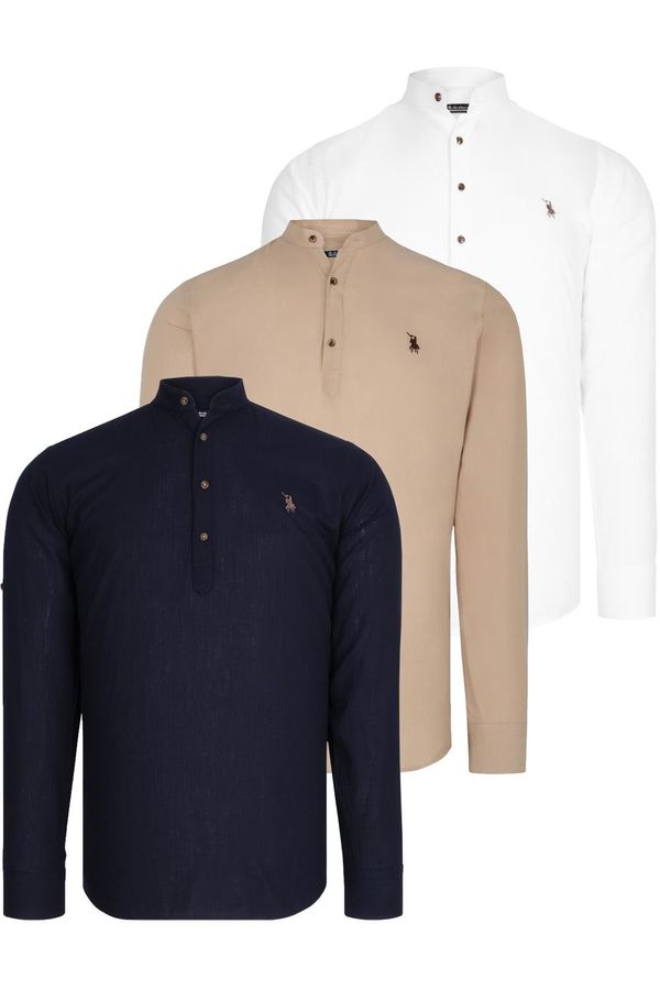 dewberry TRIPLE SET G783 DEWBERRY JUDGE COLLAR SHIRT-NAVY-WHITE-BEIGE