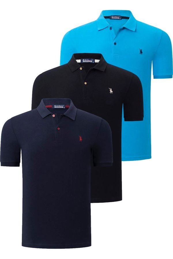 dewberry TRIPLE SET T8561 DEWBERRY MEN'S T-SHIRT-BLACK-NAVY-BLUE