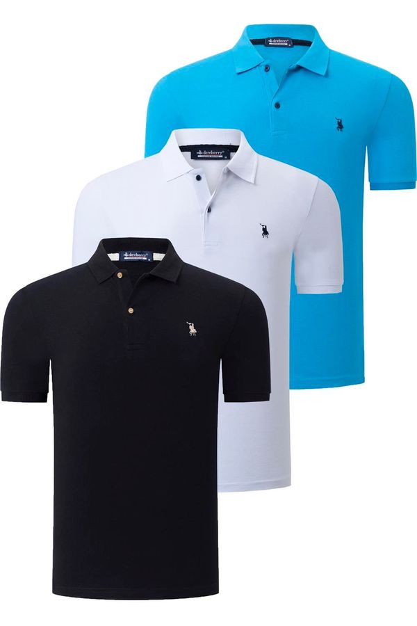 dewberry TRIPLE SET T8561 DEWBERRY MEN'S T-SHIRT-BLACK-WHITE-BLUE