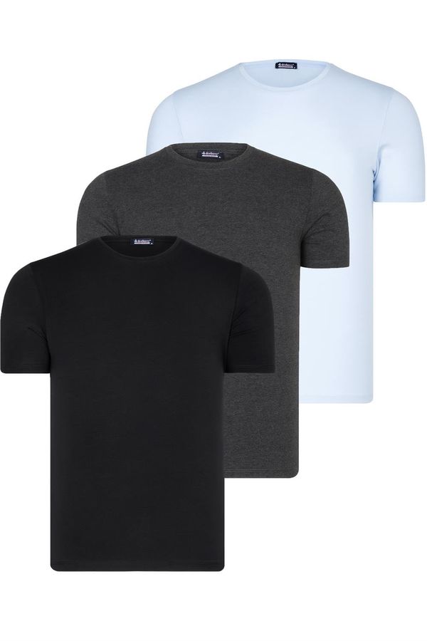 dewberry TRIPLE SET T8569 DEWBERRY BIKE COLLAR MENS T-SHIRT-BLACK-BLUE-ANTHRACITE