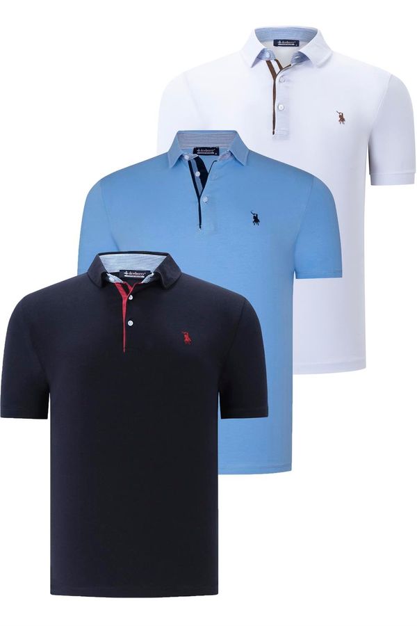 dewberry TRIPLE SET T8582 DEWBERRY MENS T-SHIRT-NAVY BLUE-WHITE-LIGHT BLUE