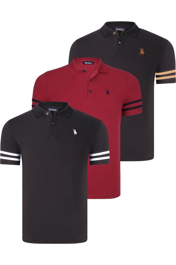 dewberry TRIPLE SET T8585 DEWBERRY MEN'S T-SHIRT-BLACK WHITE-BLACK CAMEL-BURGUNDY