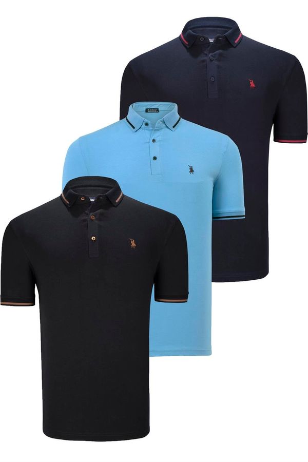 dewberry TRIPLE SET T8586 DEWBERRY MEN'S T-SHIRT-BLACK-NAVY-LIGHT BLUE